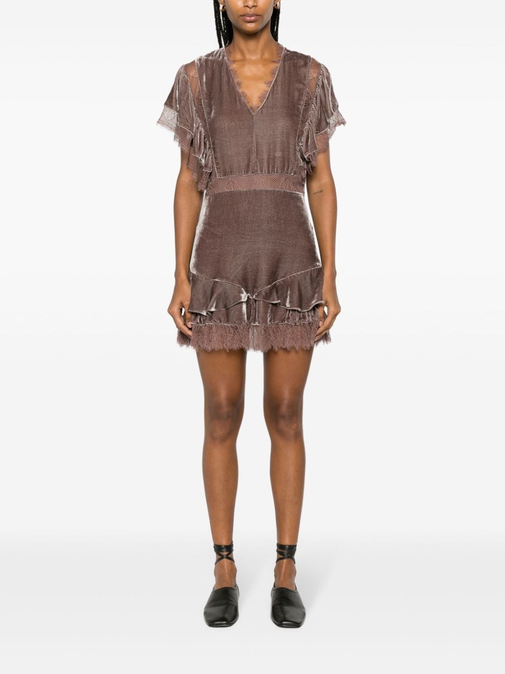 Shop Pnk Velvet Frayed-trim Minidress In Neutrals