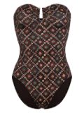 Ulla Johnson geometric-pattern print strapless swimsuit - Brown