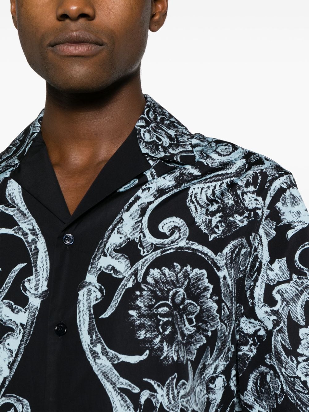 Versace Overhemd met barokprint en korte mouwen Zwart