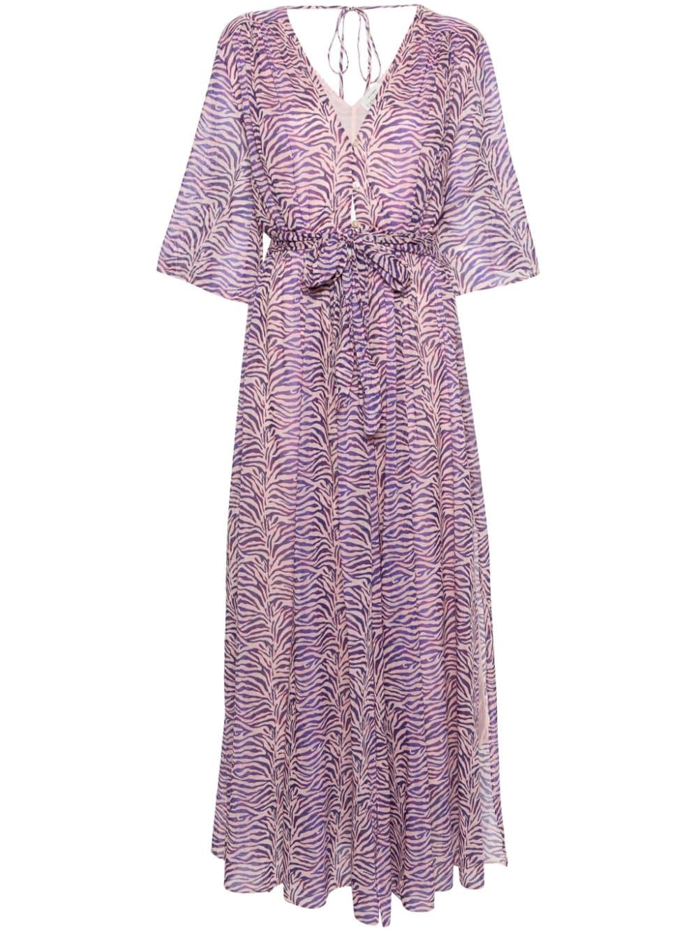 Forte Forte Zebra-print Belted Maxi Dress In Purple