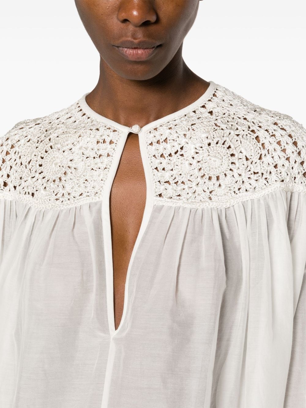 Shop Forte Forte Crochet-panel Long-sleeve Blouse In White