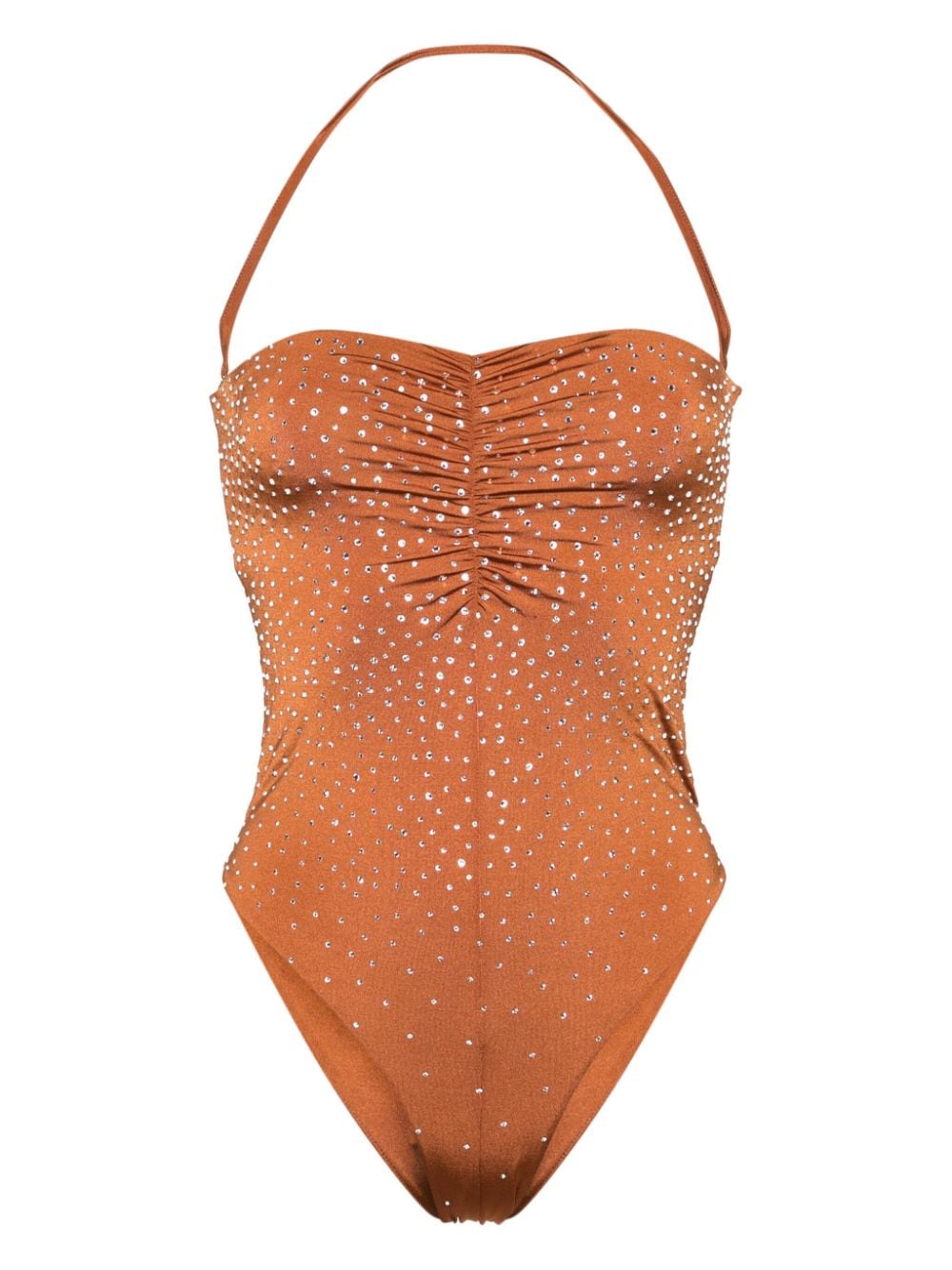 crystal-embellished open-back swimsuit