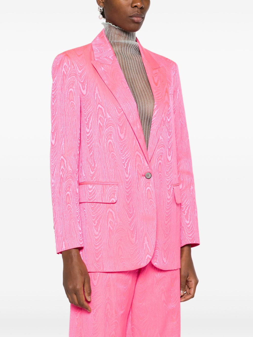 Shop Forte Forte Singles-breasted Marbled-jacquard Blazer In Pink