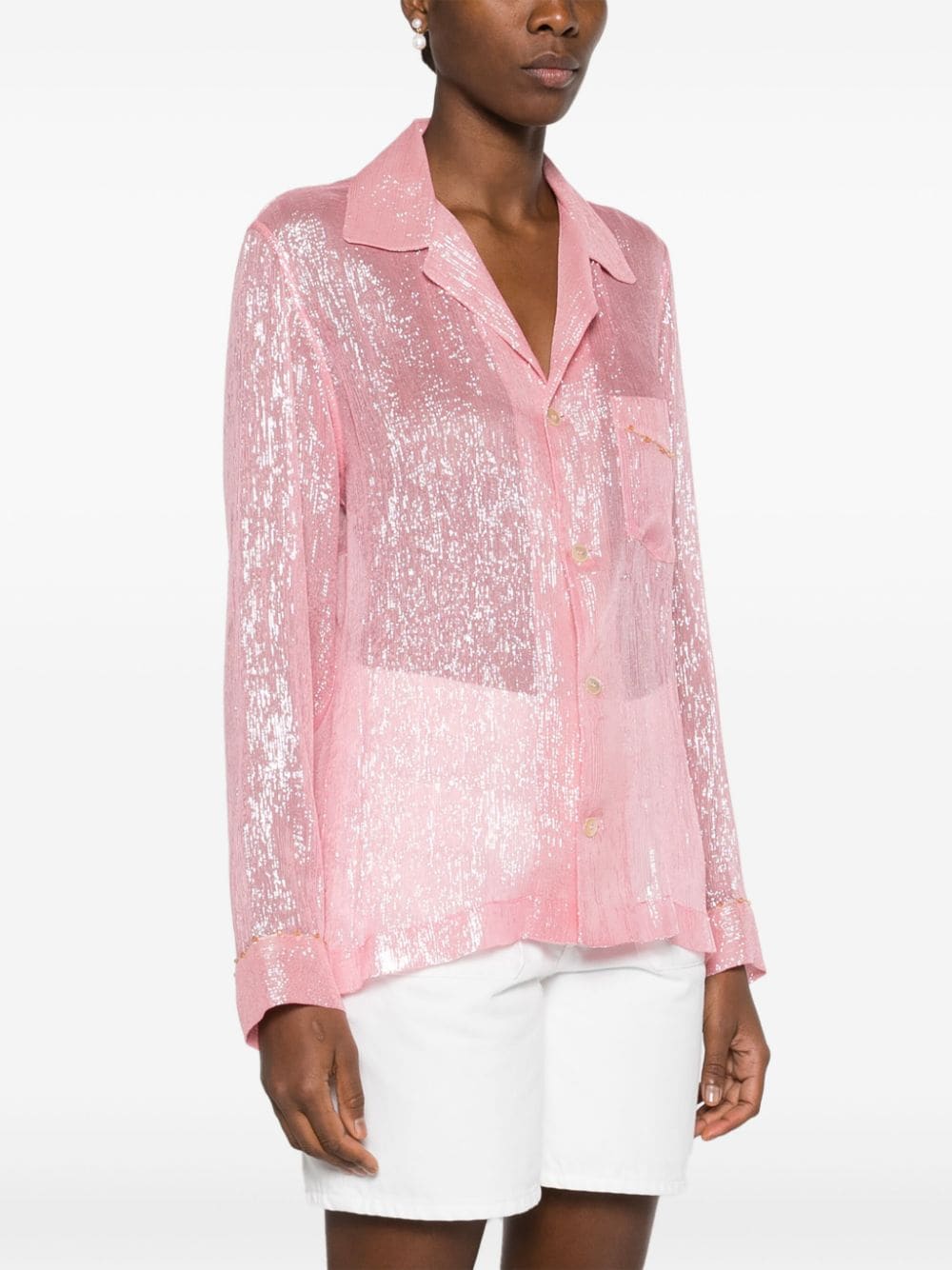 Shop Forte Forte Bead-detailed Silk-blend Shirt In Pink