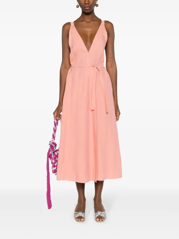 パーティードレス Belted Wrap Pink Silk Blend Dress Pinko women's satin dress with slit 103199z345 Fuxia