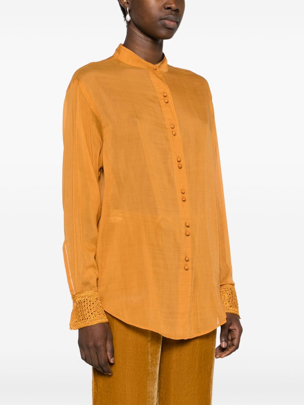 Shop Forte Forte Crochet-detail Long-sleeve Shirt In Brown