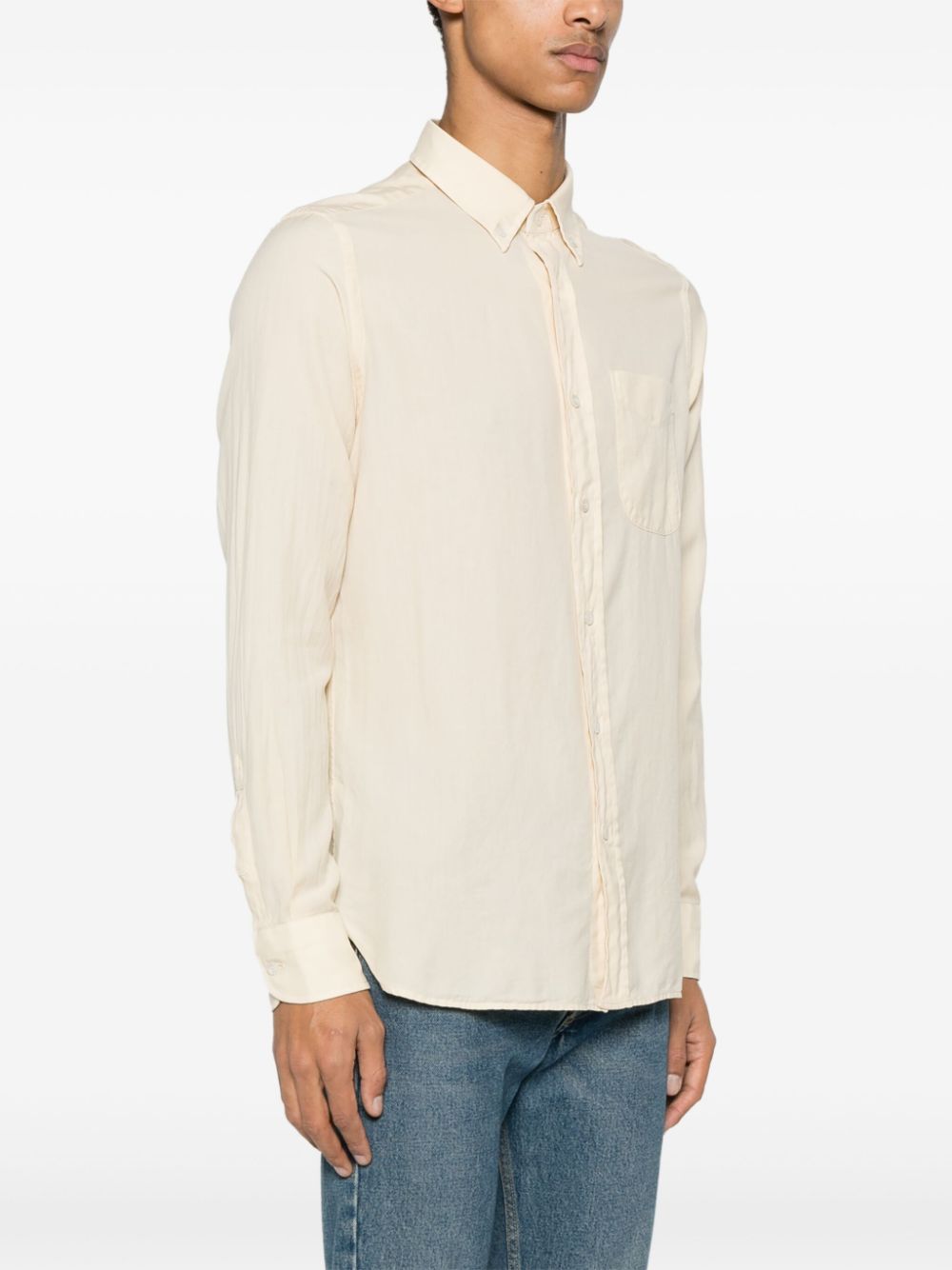 Shop Tom Ford Buttoned-collar Cotton-blend Shirt In Neutrals