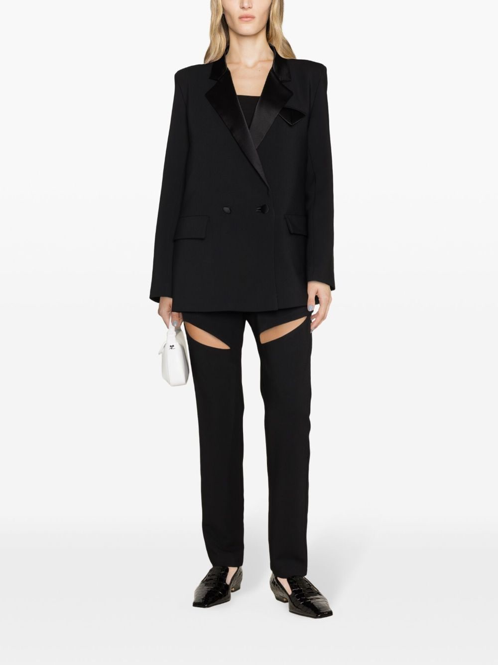 Shop Pnk Double-breasted Wool Blazer In Black