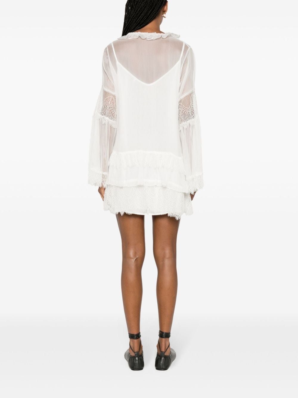Shop Pnk Semi-sheer Lace-panelling Minidress In White