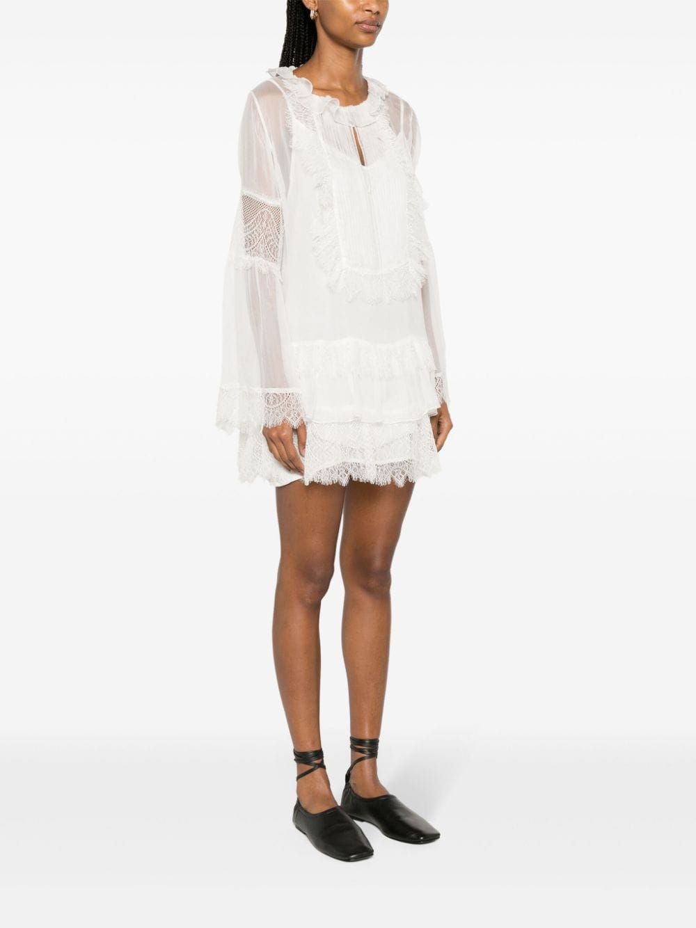 Shop Pnk Semi-sheer Lace-panelling Minidress In White