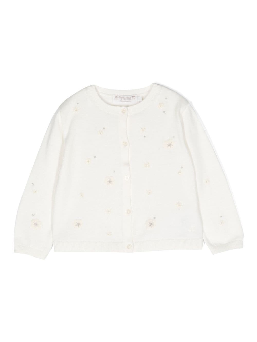 Bonpoint Babies' Floral-embroidery Cotton Cardigan In White