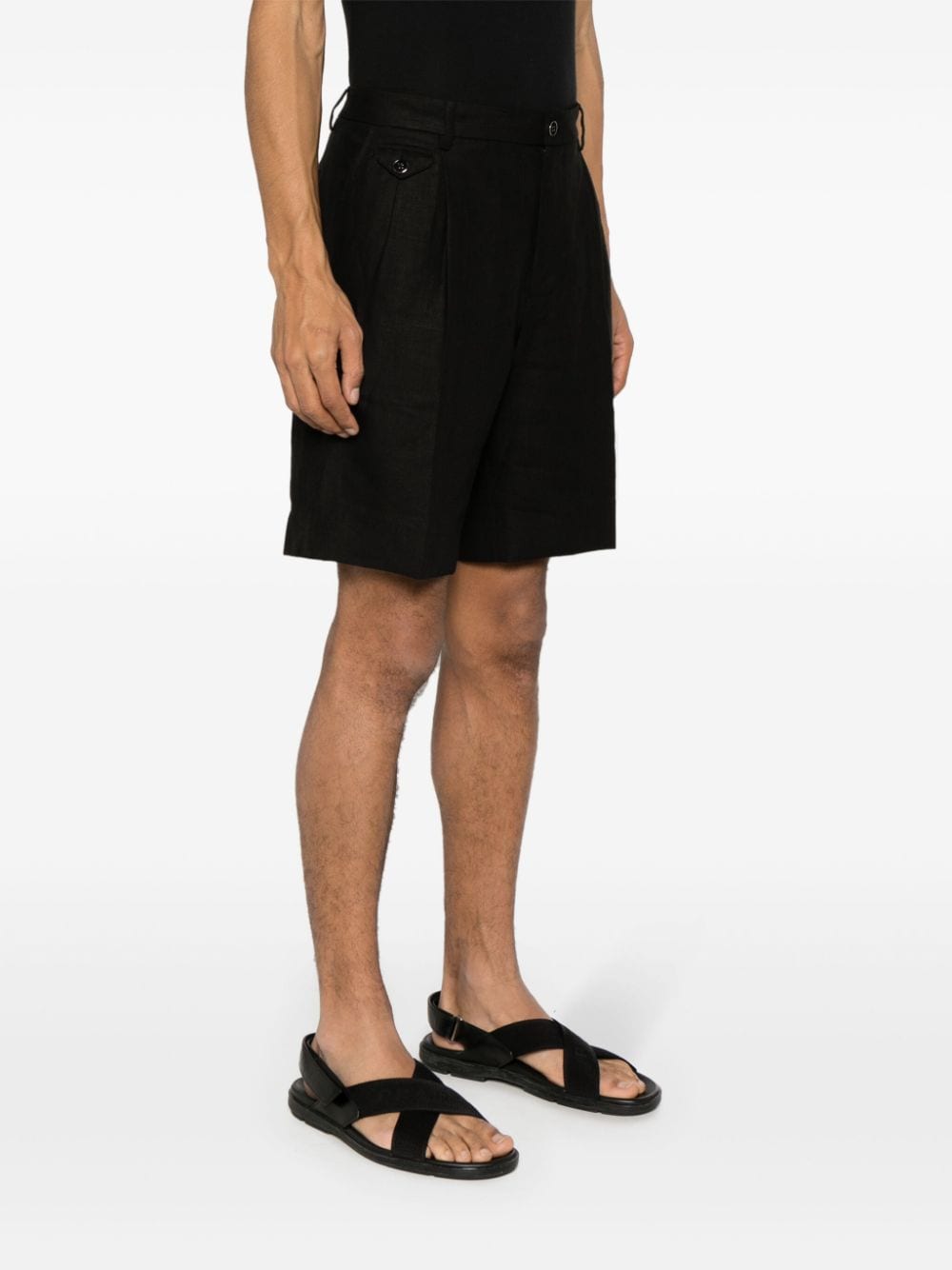 Shop Dolce & Gabbana Pleated Linen Shorts In Black