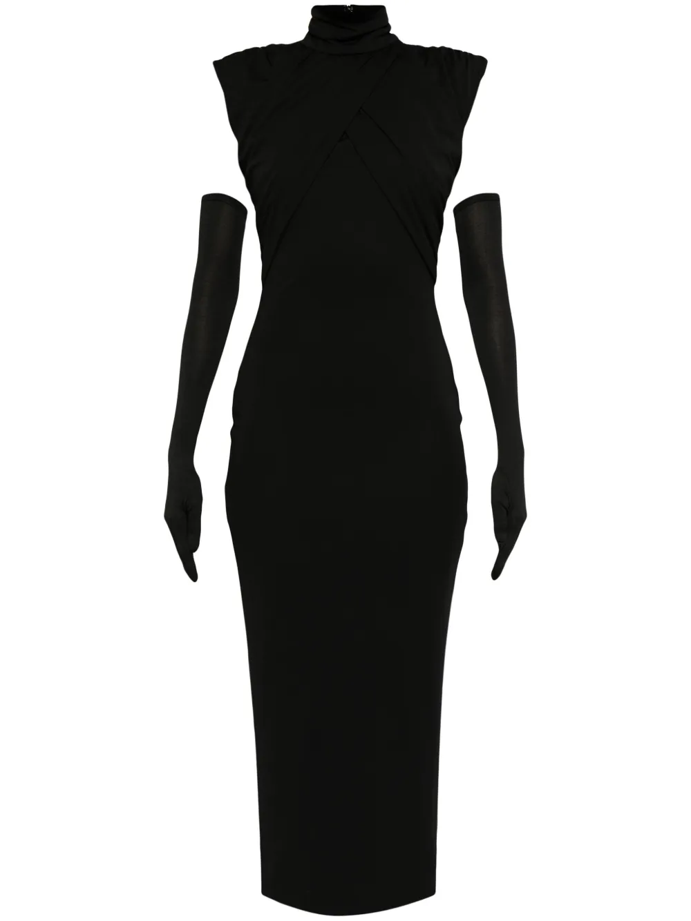 De La Vali Metropolitan High-neck Midi Dress In Black