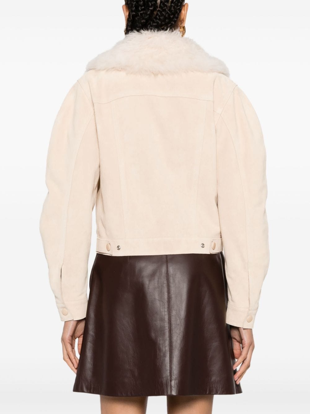 Shop Chloé Shearling-collar Cropped Jacket In Neutrals