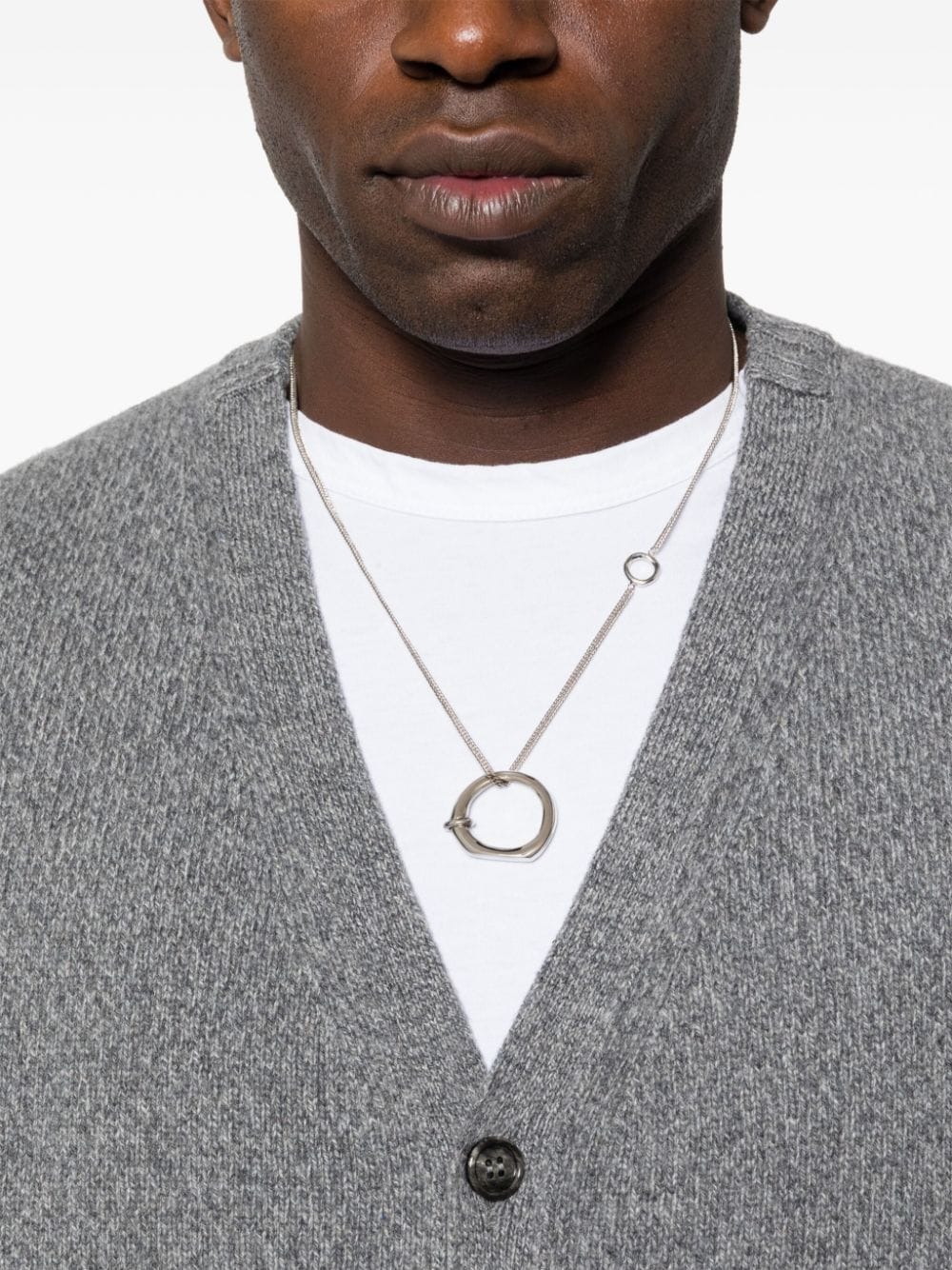Shop Jil Sander Ring-pendant Chain-link Necklace In Silver