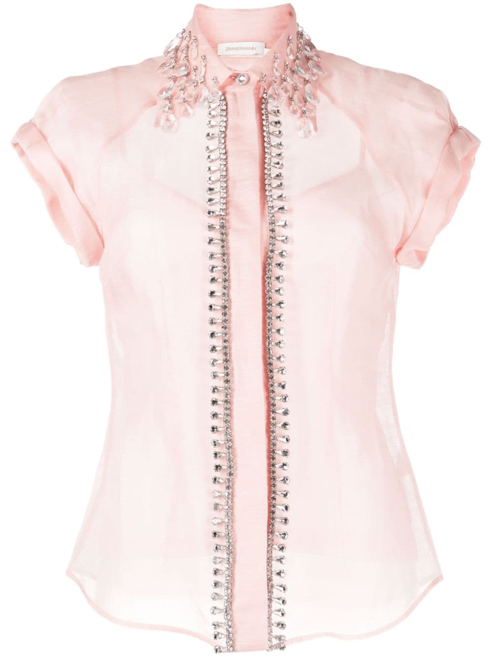 Shop Zimmermann Matchmaker Diamante Linen-blend Blouse In Pink