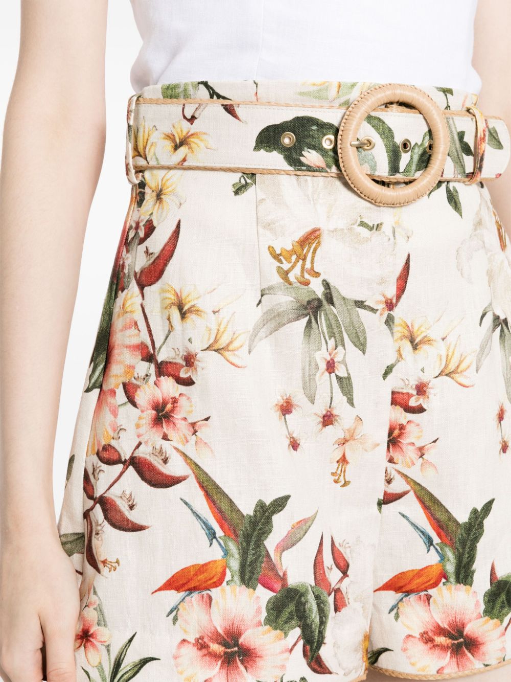 Shop Zimmermann Lexi Floral-print Linen Shorts In Neutrals
