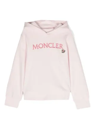 Moncler Enfant embroidered-logo Cotton Hoodie | Pink | FARFETCH