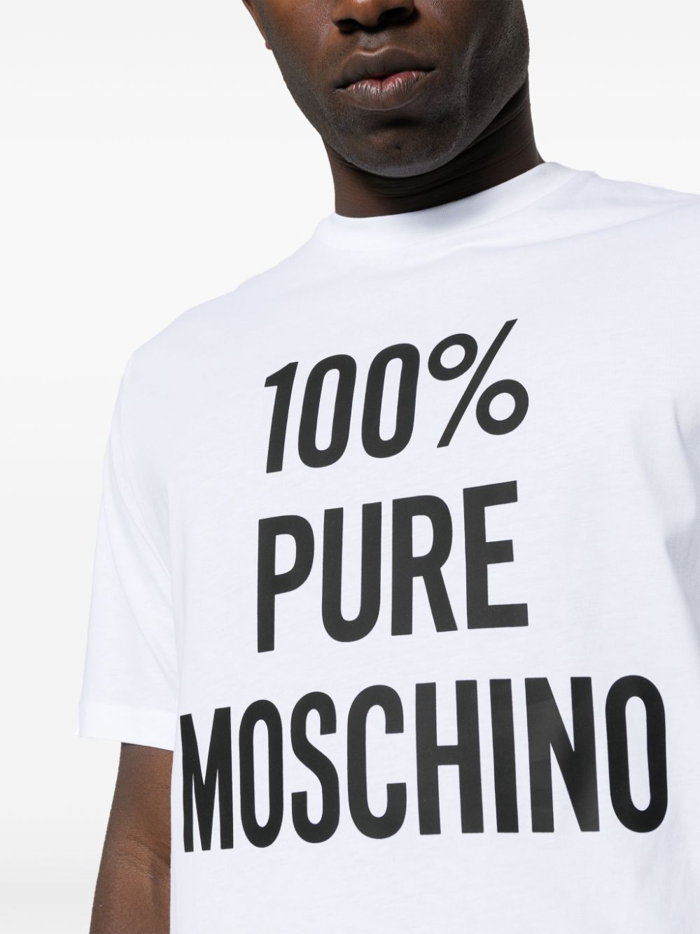 Shop Moschino Slogan-print Cotton T-shirt In White