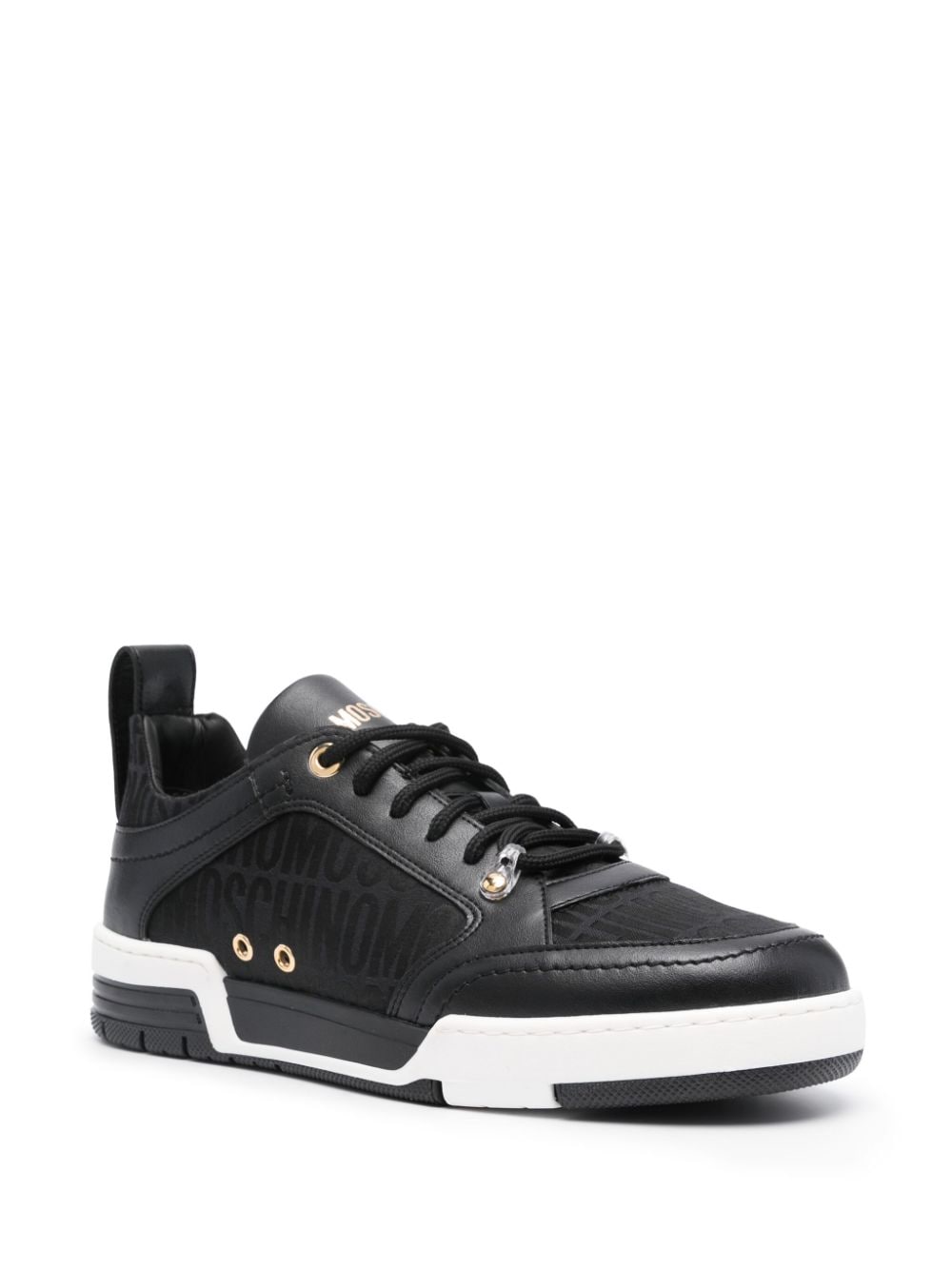 Shop Moschino Logo-jacquard Leather Sneakers In Black