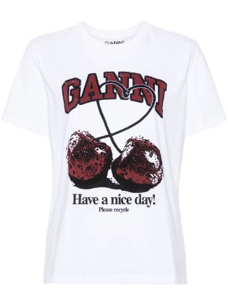 GANNI Cherry Cotton T-shirt | White | FARFETCH