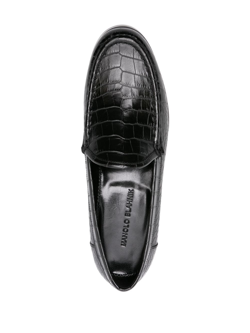 Shop Manolo Blahnik Dinelio Embossed-crocodile Loafers In Black