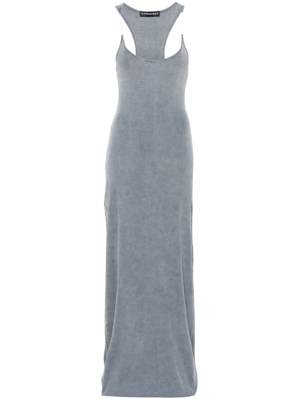 Shop Y/project Invisible Strap Ribbed Maxi Dress In Blue