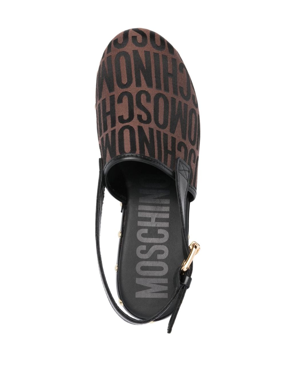 Shop Moschino Logo-jacquard Stud-embellished Pumps In Brown