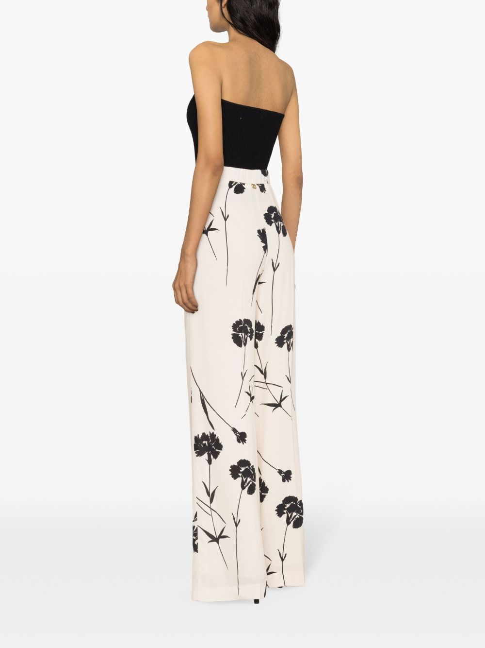 Shop Twinset Floral-print Wide-leg Trousers In Neutrals
