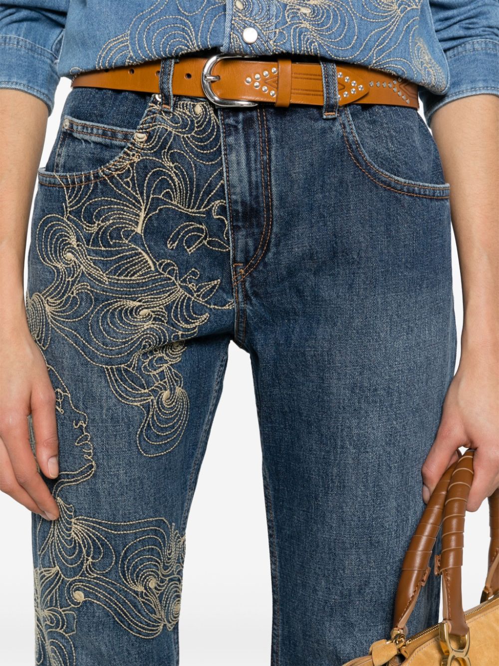 Shop Isabel Marant Imane Embroidered Denim Jumpsuit In Blue