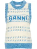 GANNI logo intarsia-knit wool vest - White
