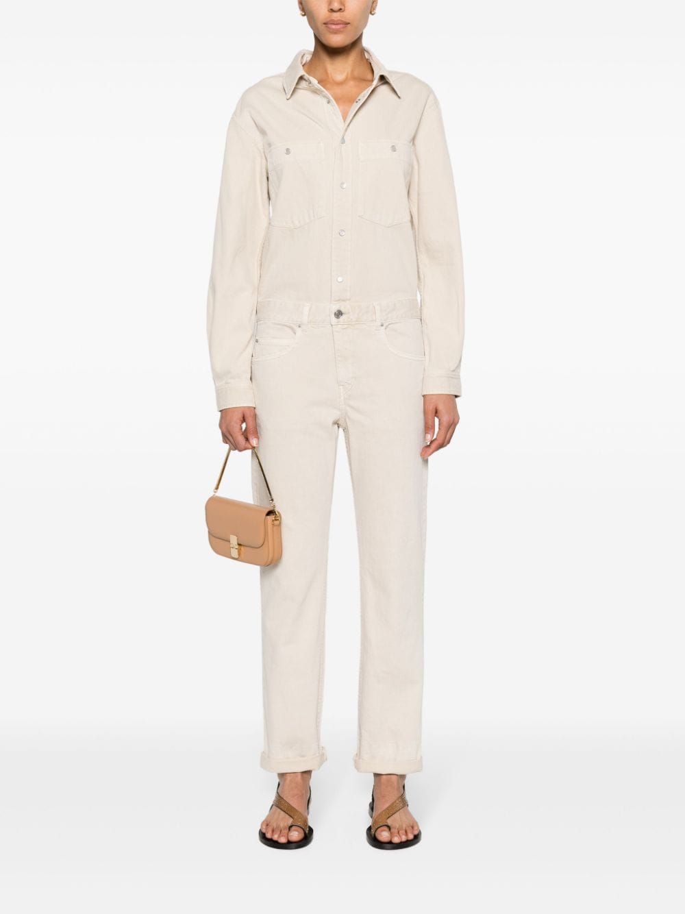 Shop Isabel Marant Imane Long-sleeve Denim Jumpsuit In Neutrals