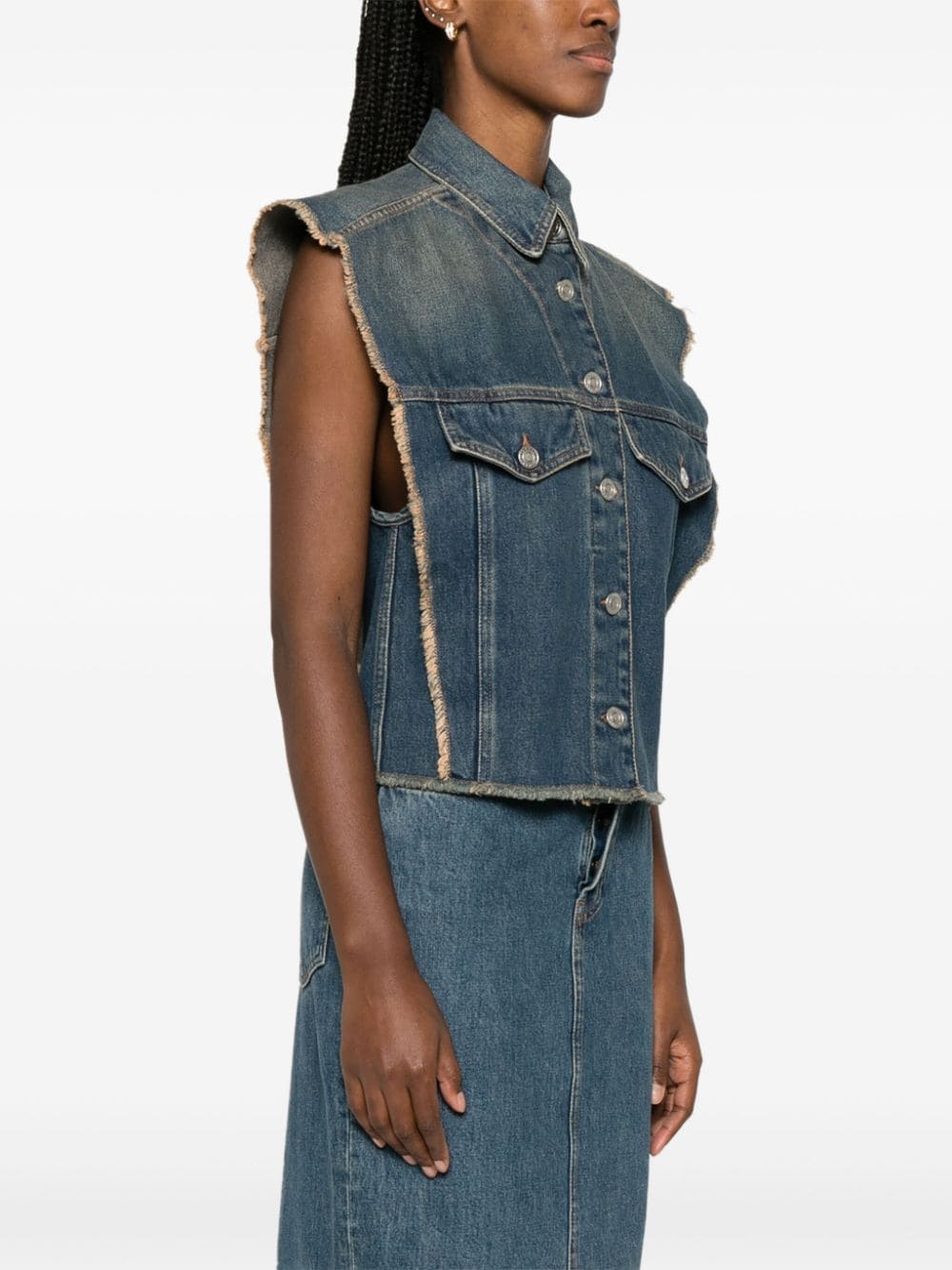 Shop Isabel Marant Tyra Frayed Denim Gilet In Blue