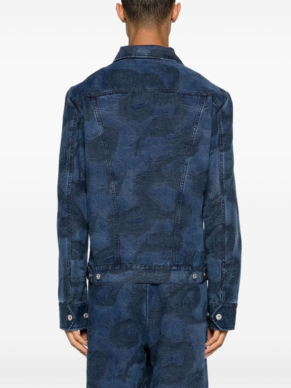 Shop Feng Chen Wang Dragon-jacquard Denim Jacket In 蓝色