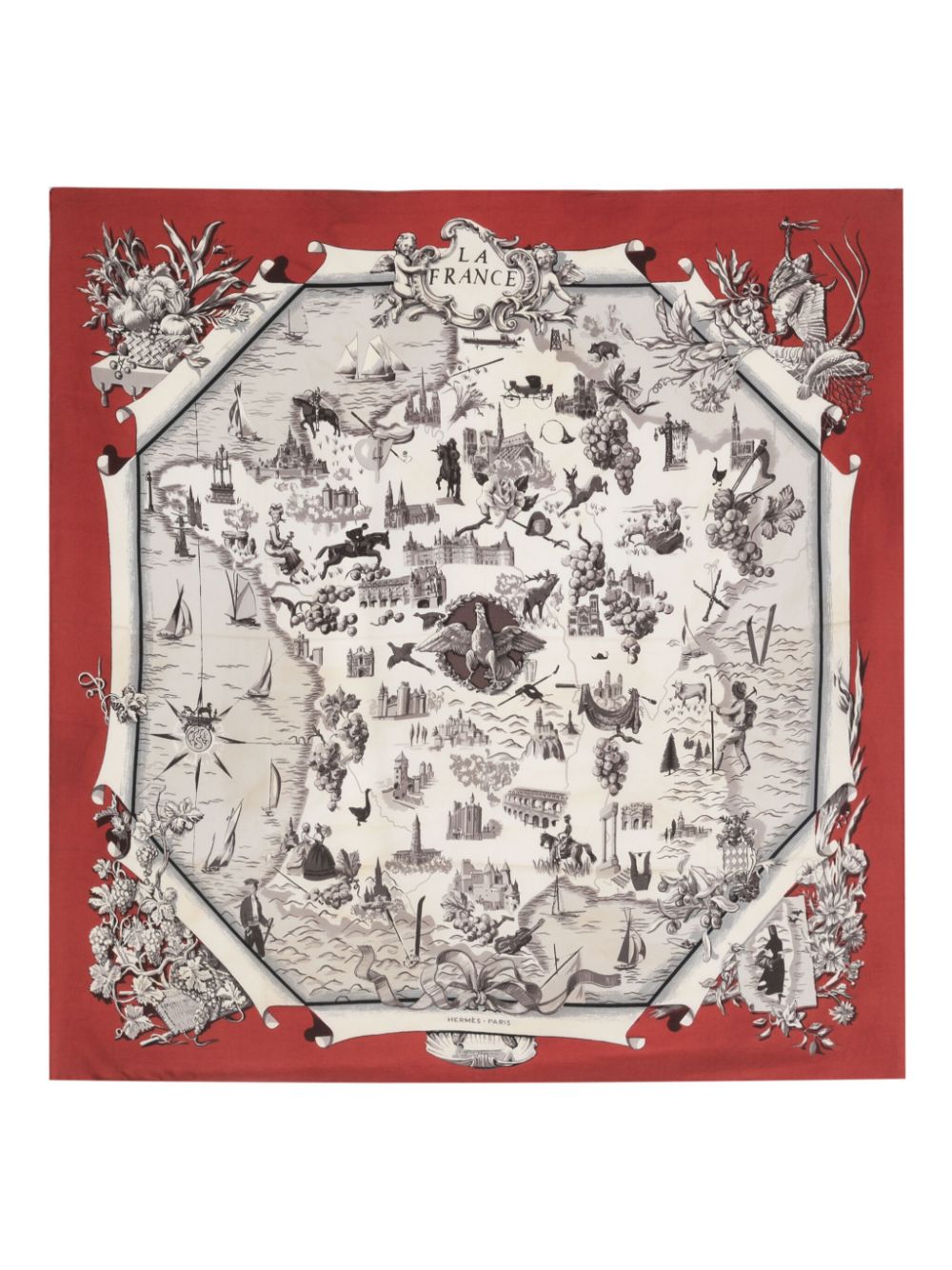 Pre-owned Hermes 1959 La France Silk Scarf In 红色