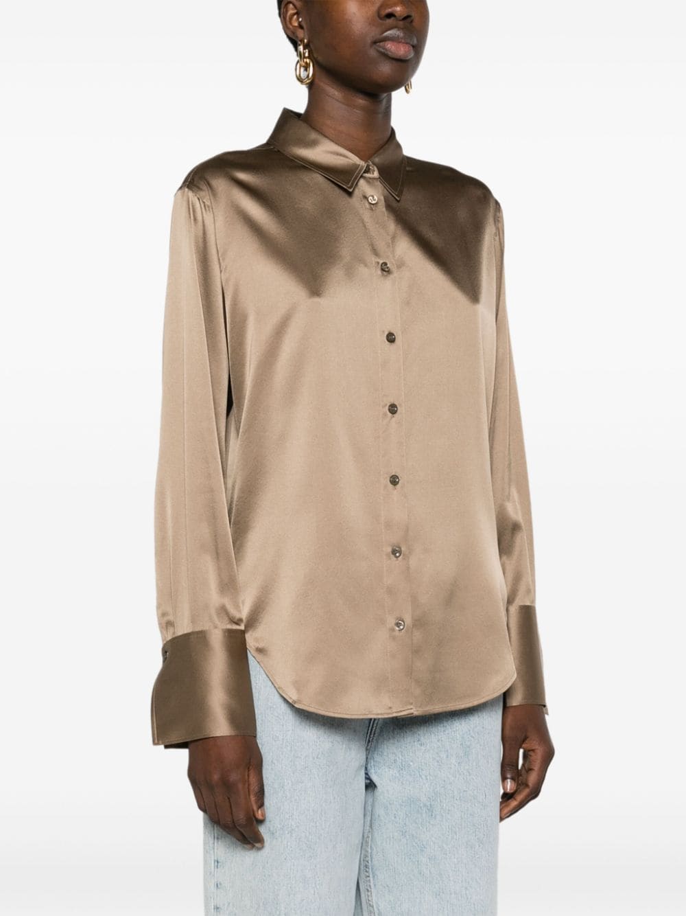Shop Frame Satin Silk Shirt In Neutrals