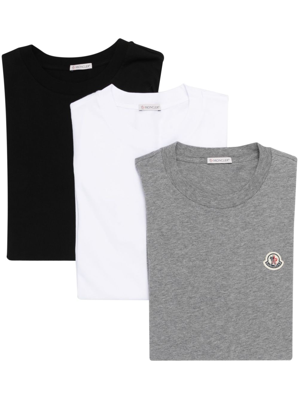 Moncler Drie katoenen T-shirts met logoprint Zwart