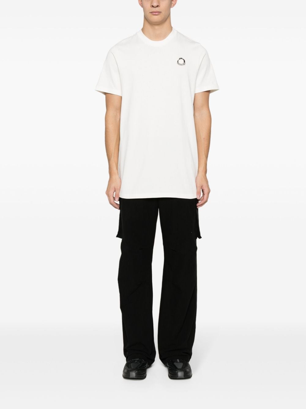 Shop Moncler Appliqué-logo Cotton T-shirt In Neutrals