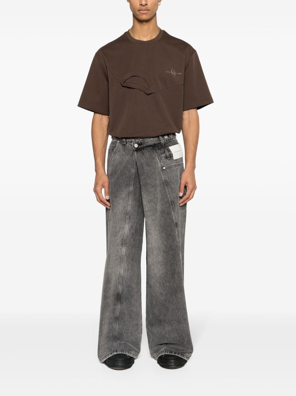 Shop Feng Chen Wang Layered Asymmetric Cotton T-shirt In Brown