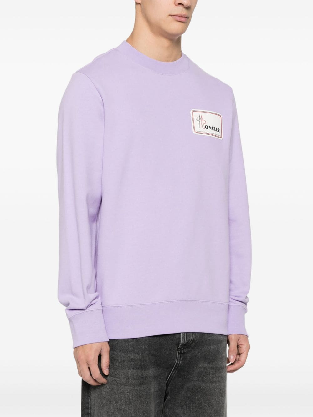 Shop Moncler Appliqué-logo Cotton Sweatshirt In Purple