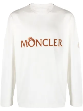 Moncler logo print long sleeve Cotton T shirt Neutrals FARFETCH HK