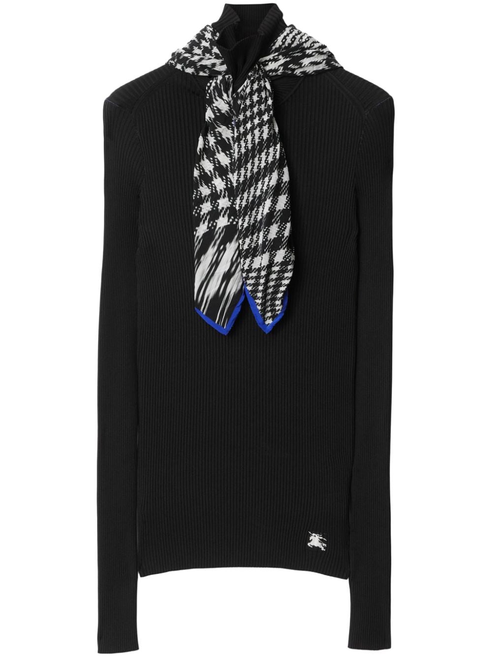 Burberry Scarf-detail Ribbed Jumper In Black