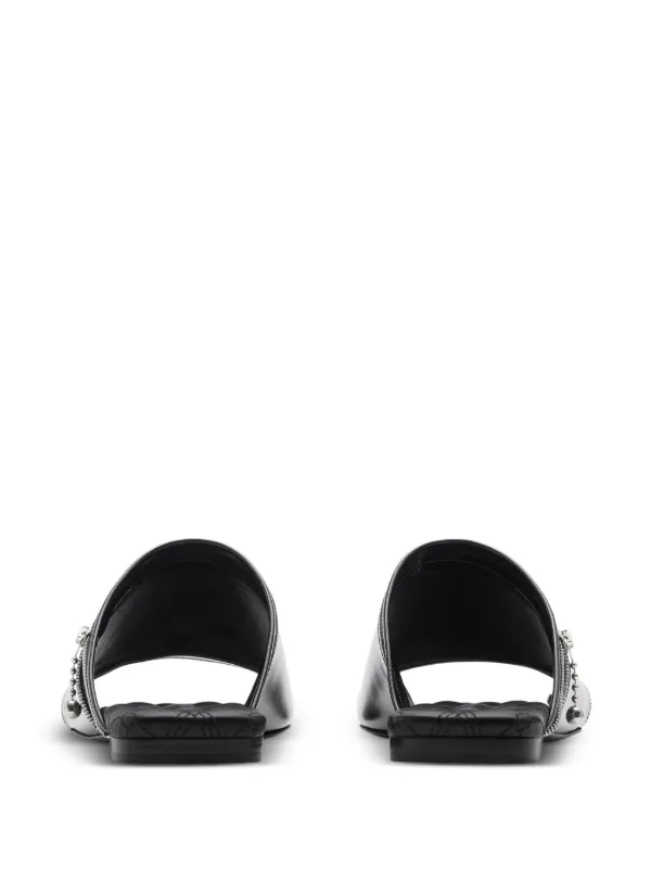 Burberry decorative-zip Flat Leather Sandals | Black | FARFETCH