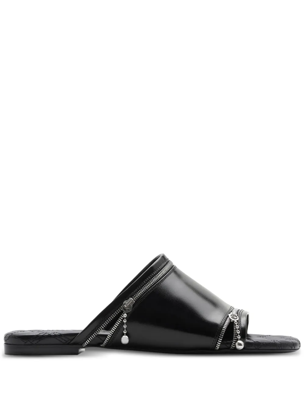 Burberry decorative-zip Flat Leather Sandals | Black | FARFETCH