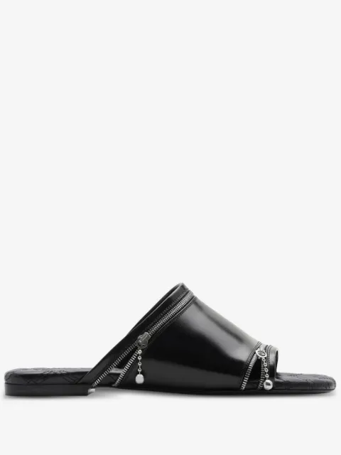 Burberry decorative-zip flat leather sandals