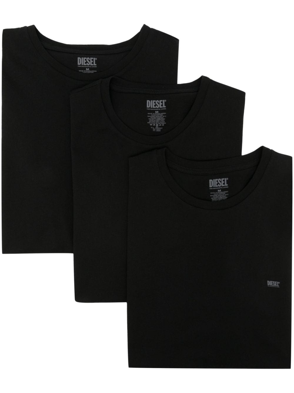 Diesel Drie katoenen T-shirts met logoprint Zwart