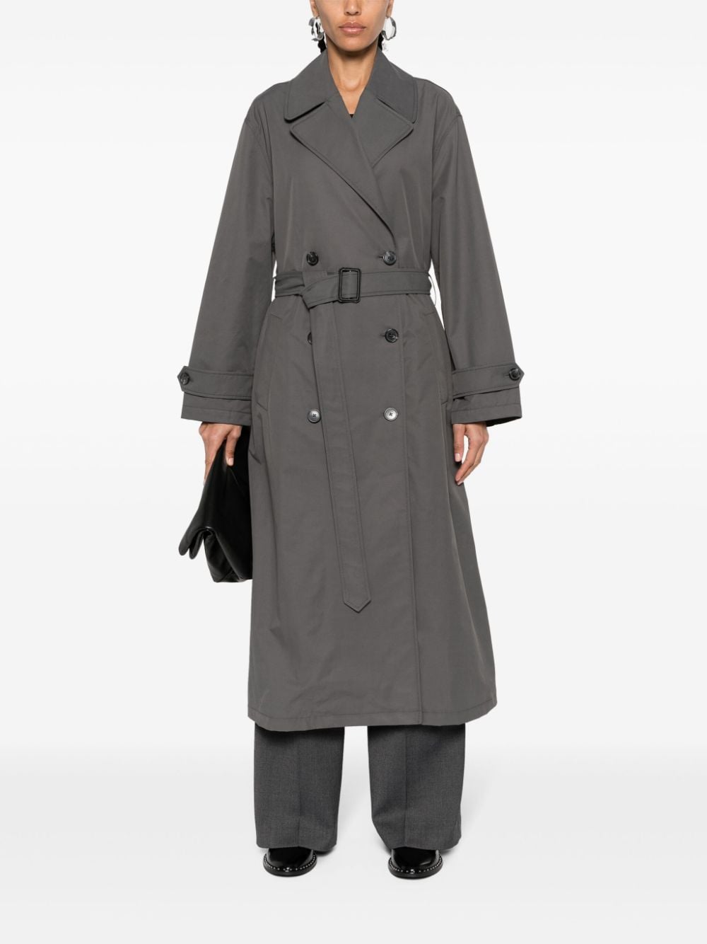 Shop Nili Lotan Louis Double-breasted Belted Trench Coat In Grey