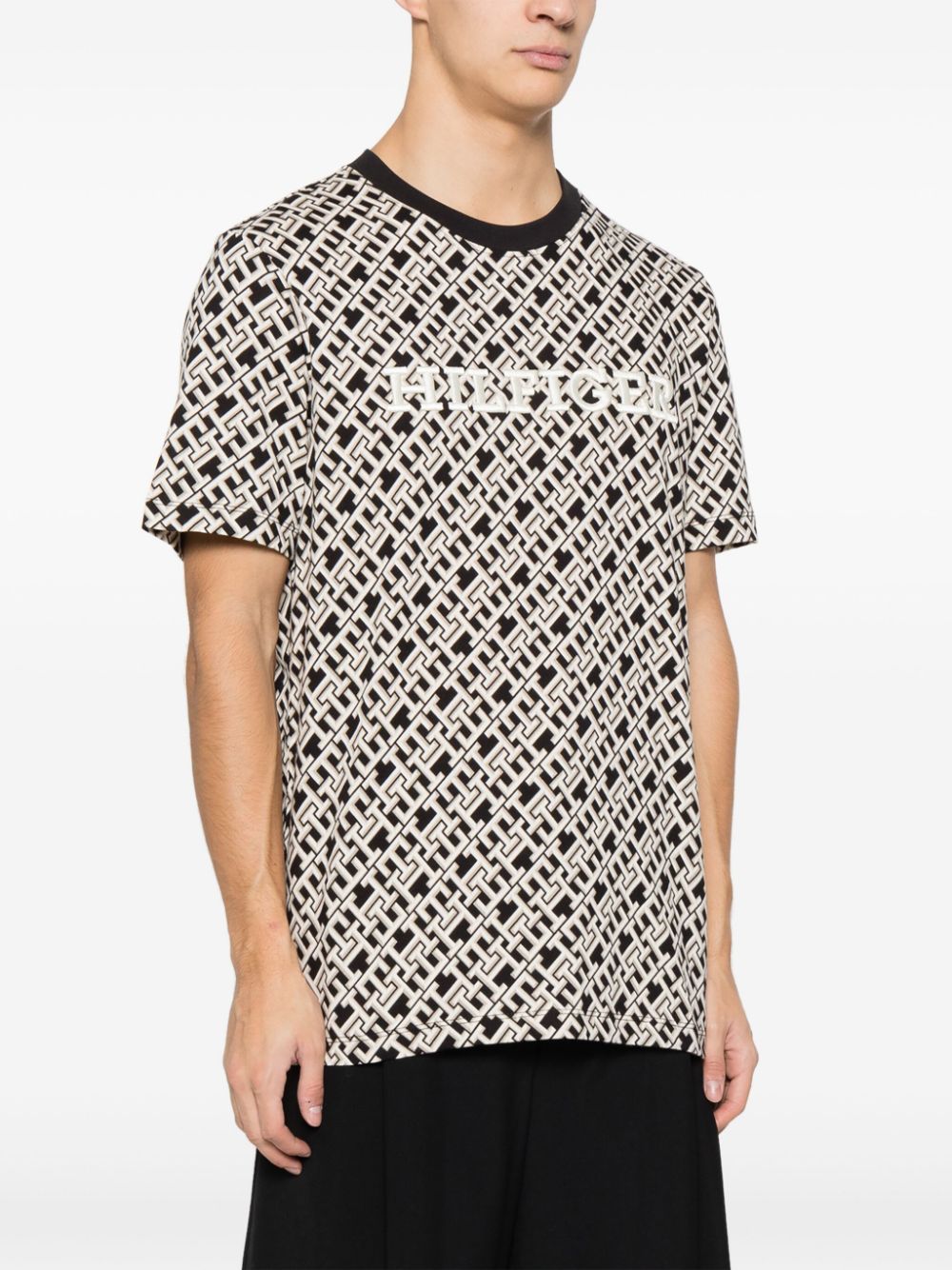 Shop Tommy Hilfiger Monogram-print Cotton T-shirt In Black
