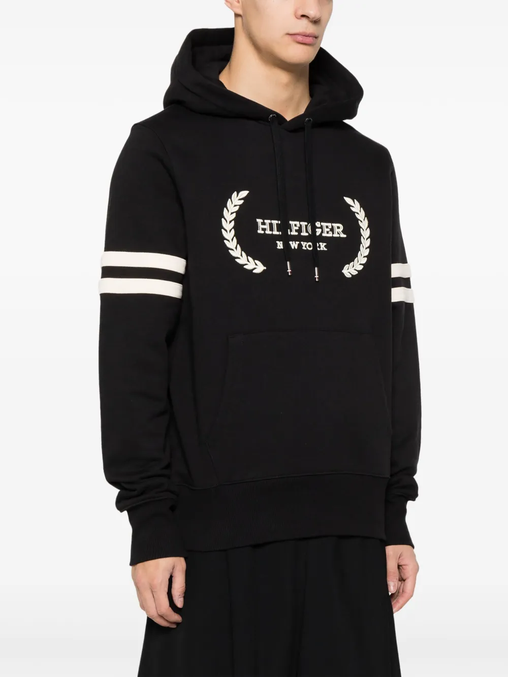 Shop Tommy Hilfiger Embroidered-logo Cotton Hoodie In Black