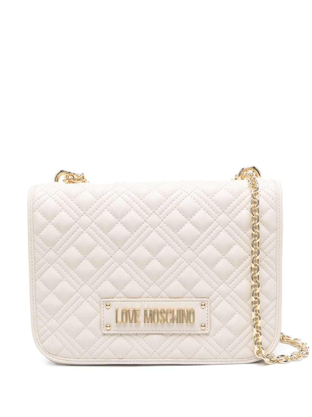 Shop Love Moschino Quilted Shoulder Bag In Neutrals